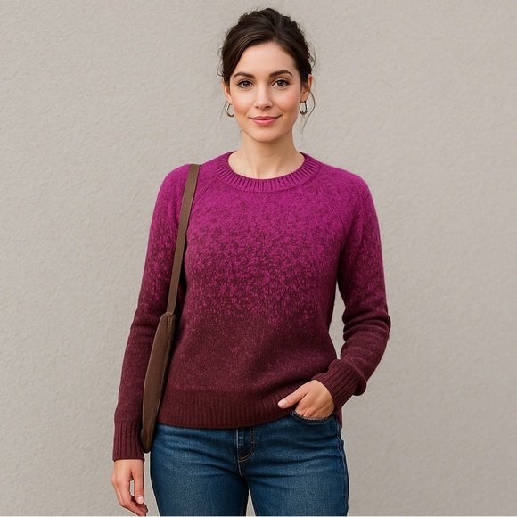 Athleta Merino Wool Jacquard Crew Sweater Purple Plum Ombre Fade Size M - Picture 9 of 9